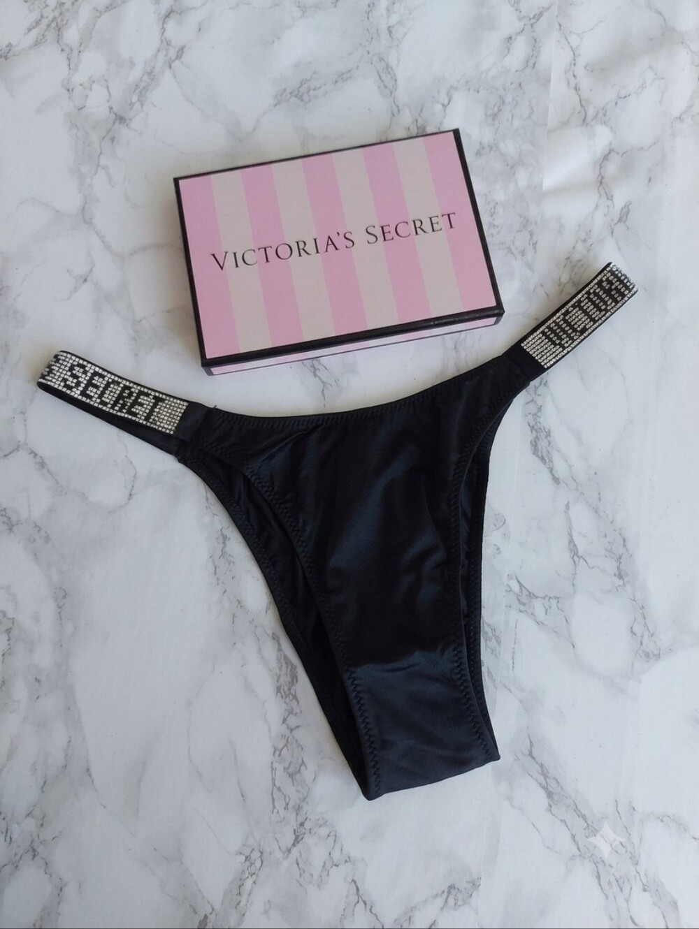Victoria Secret VERY SEXY Bombshell Shine Strap Brazilian Panty Black